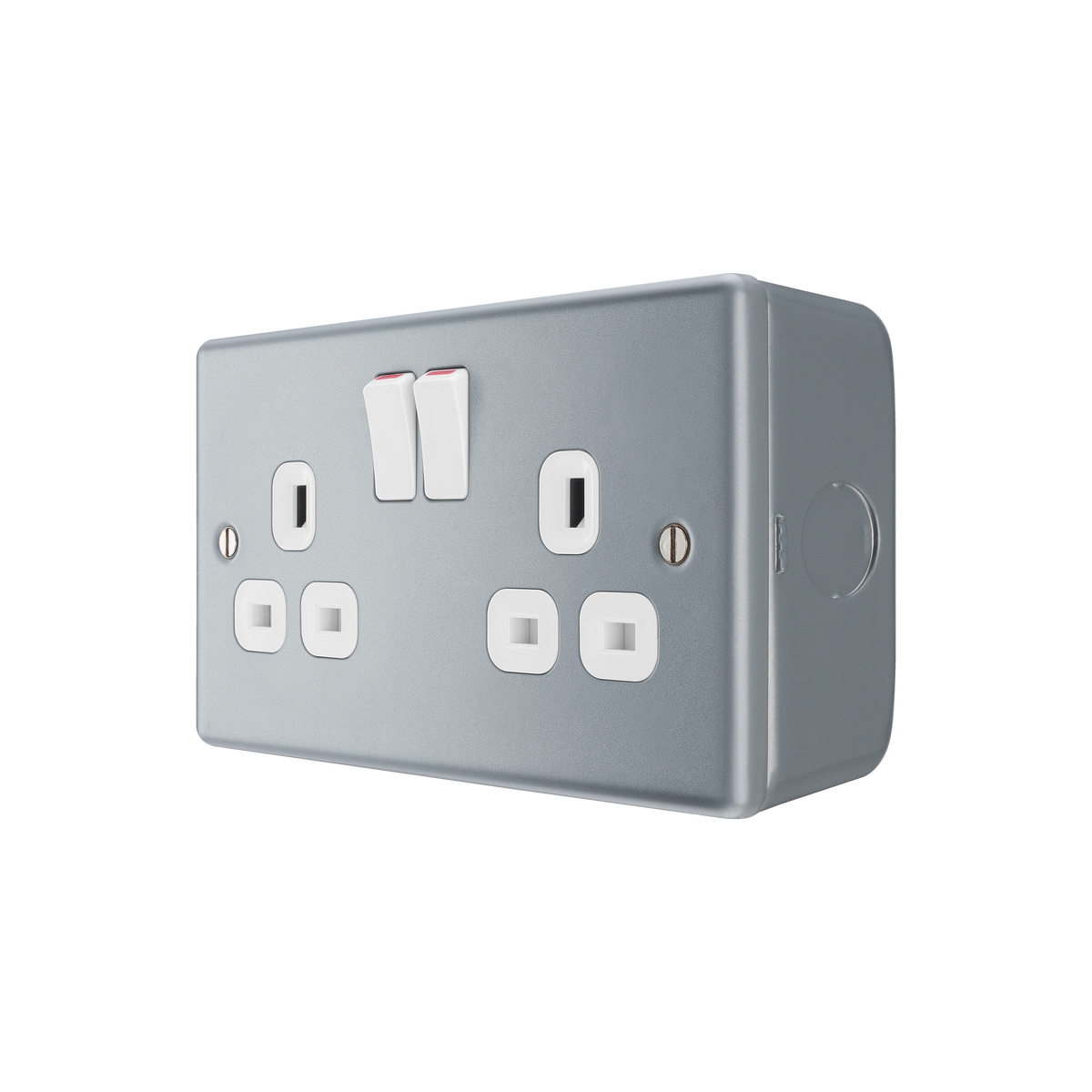 Metal Clad Double Switched Socket 13A – BG MC522-01 angled view