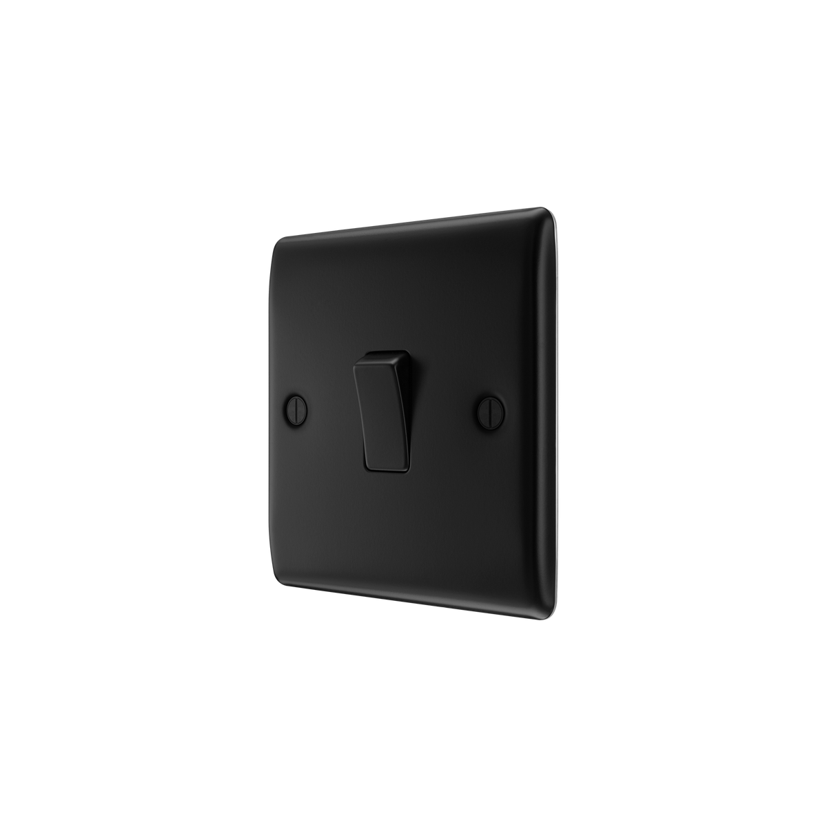 Matt Black Light Switch 1 Gang 2 Way 20A – BG NFB12-02 angled view