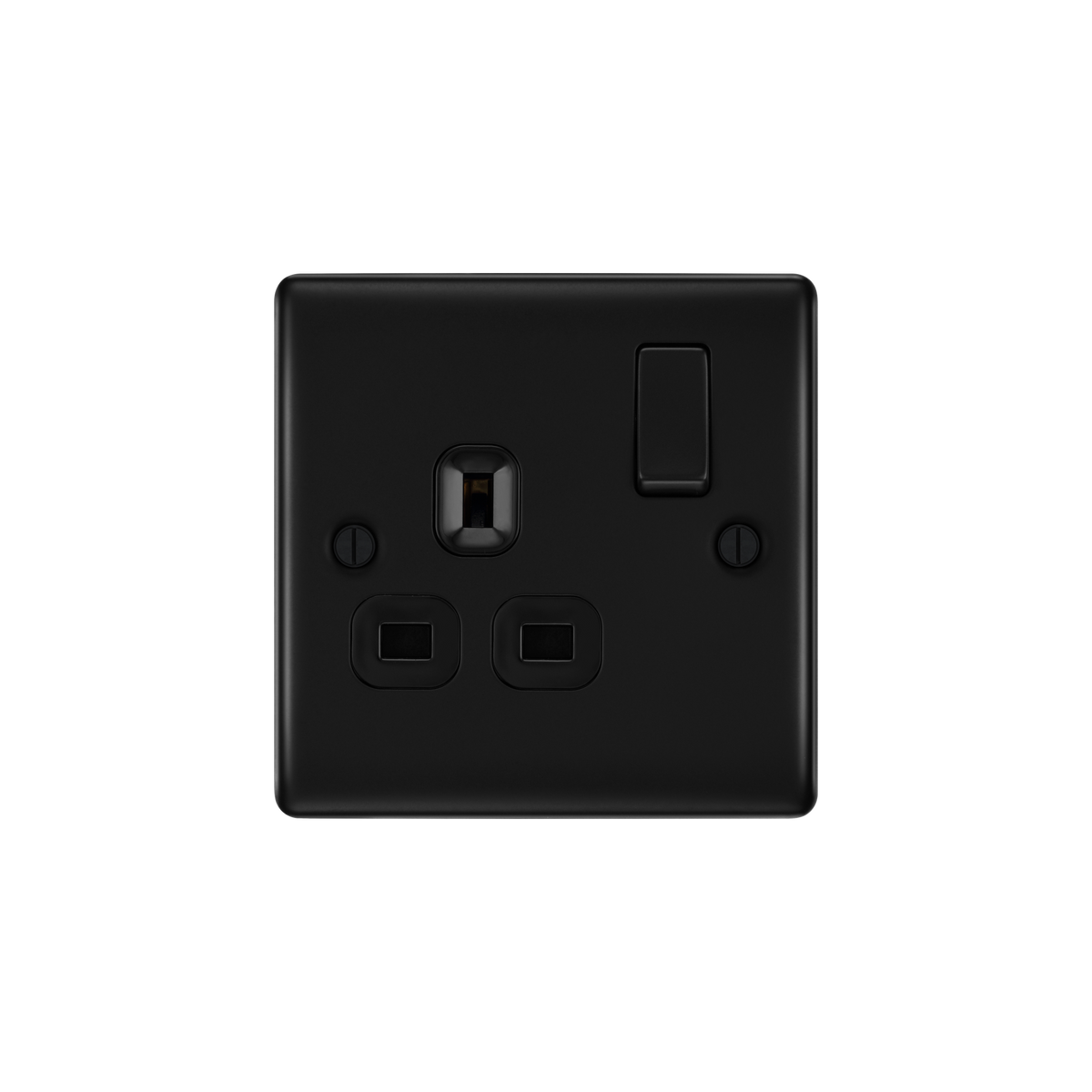 Matt Black Single Switched Socket 13A – Black Insert – BG NFB21B-01 front view