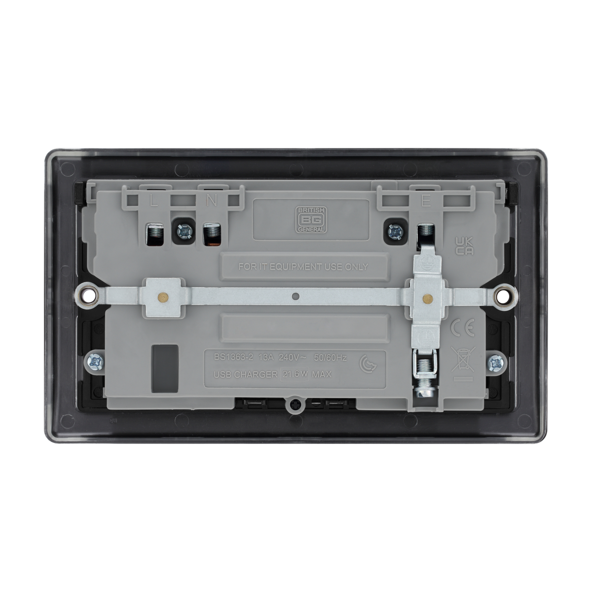 Matt Black Double Switched Socket 13A with USB-A & USB-C 22W – Black Inserts – BG NFB22UAC22B-01 product view