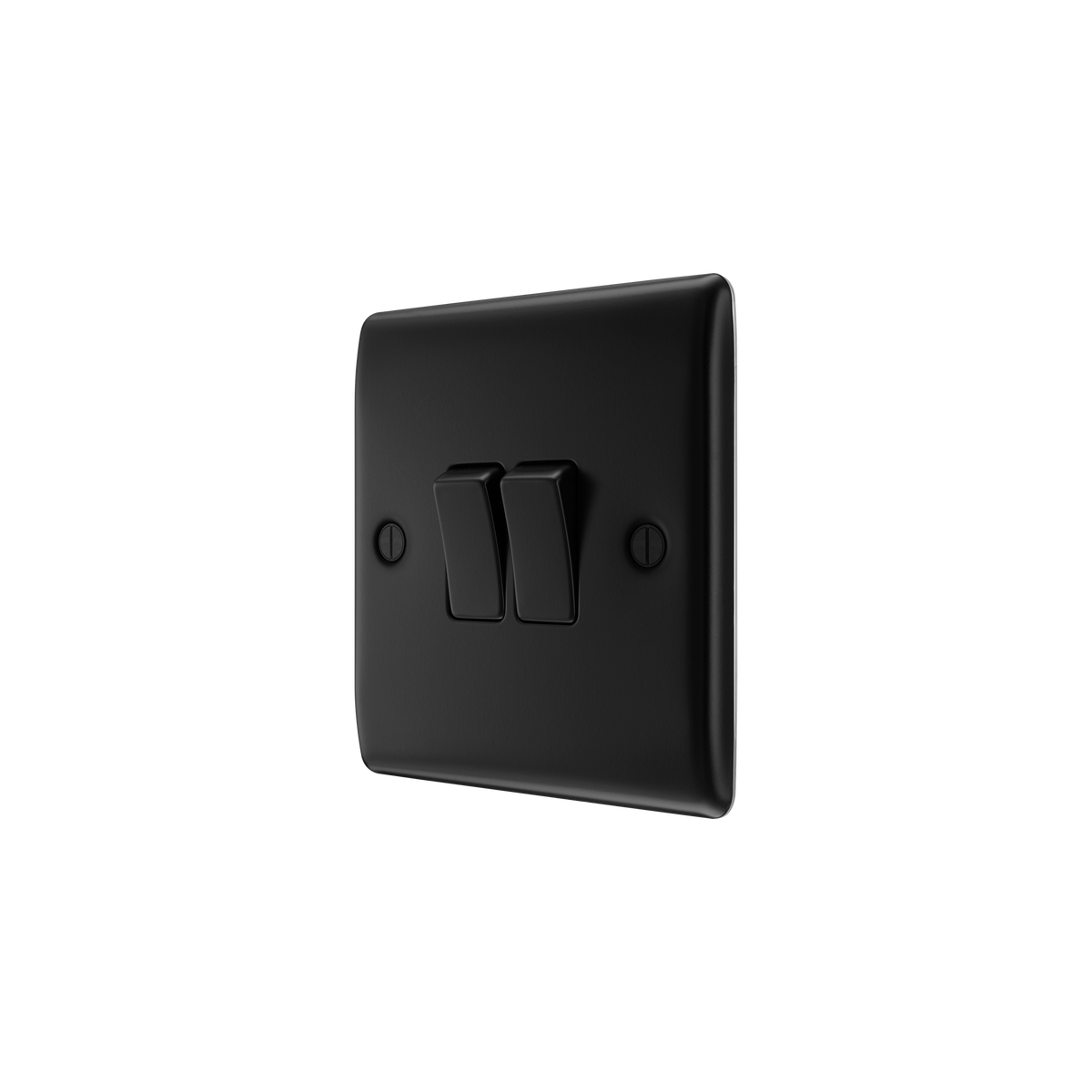 Matt Black Light Switch 2 Gang 2 Way 20A – BG NFB42-02 angled view