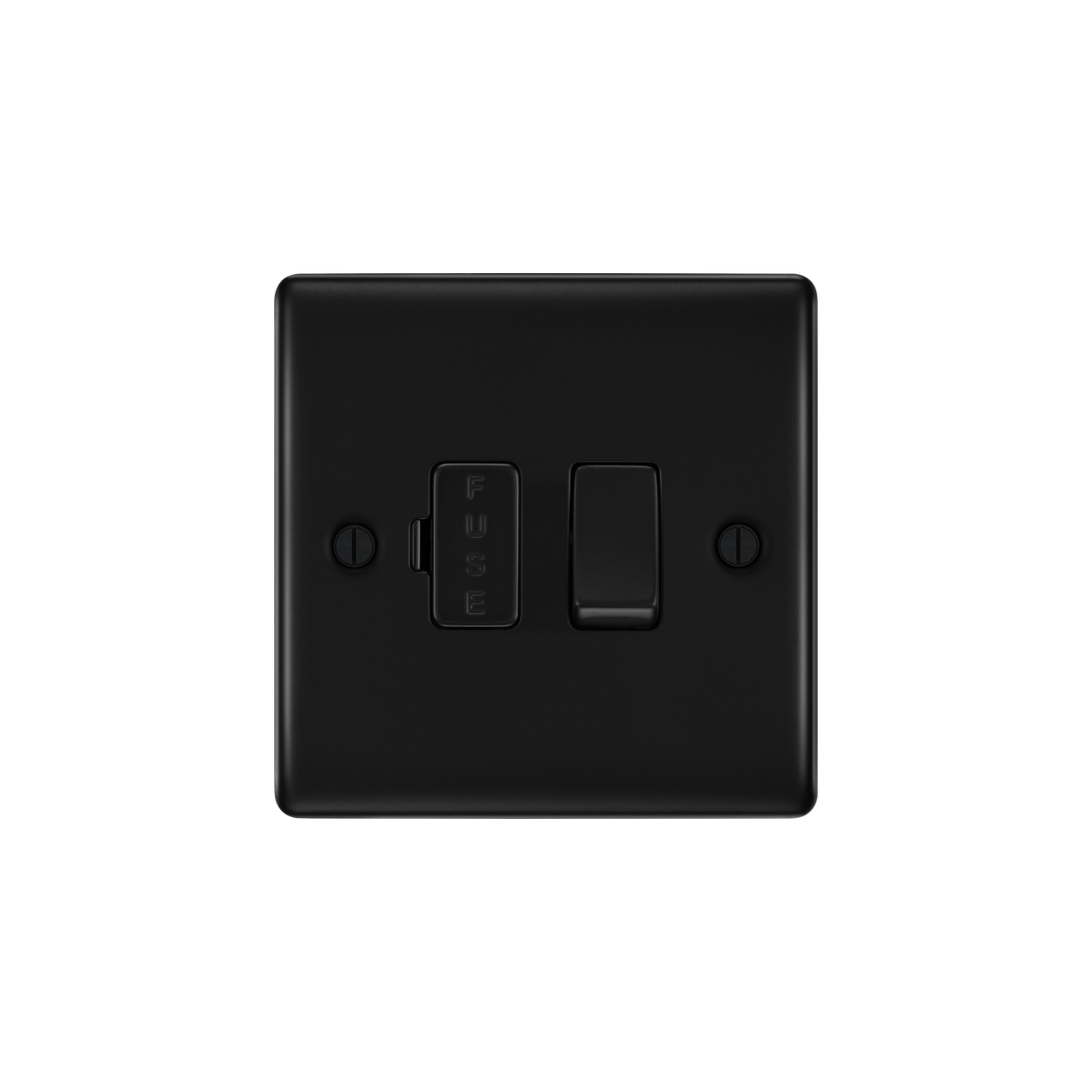 Matt Black Switched Fused Spur 13A – Black Insert – BG NFB50-01 front view