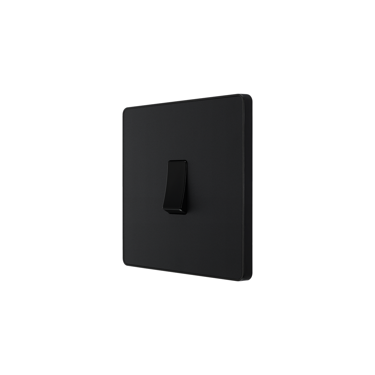 Matt Black Screwless Light Switch 1 Gang 2 Way 20A – BG PCDMB12B-02 angled view