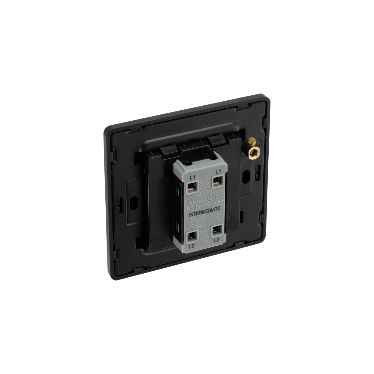 Matt Black Screwless Edge Rocker Intermediate Switch 1 Gang 20A – BG PCDMB13EB-01 product view