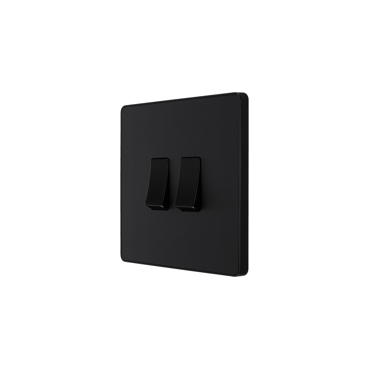 Matt Black Screwless Light Switch 2 Gang 2 Way 20A – BG PCDMB42B-02 angled view