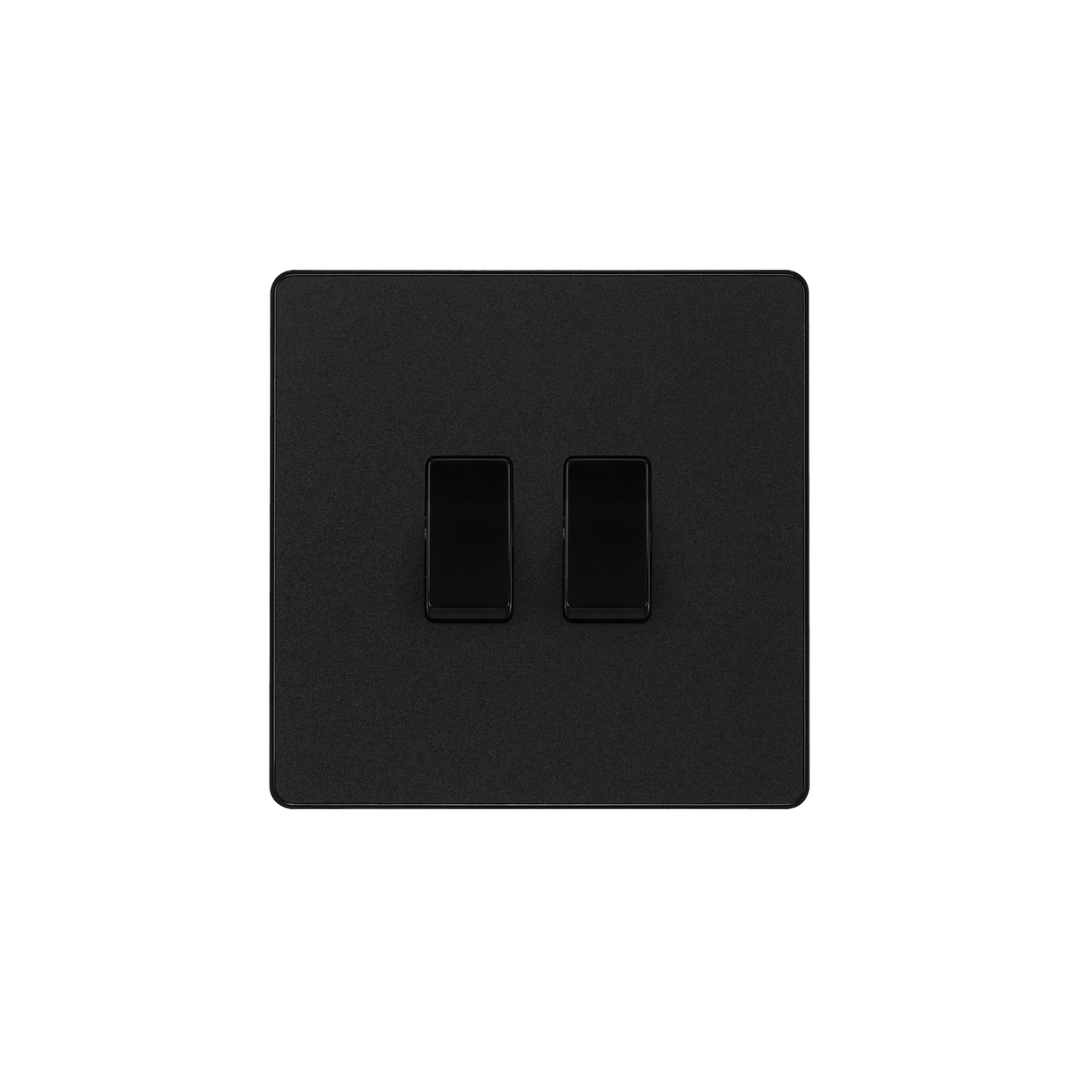 Matt Black Screwless Light Switch 2 Gang 2 Way 20A – BG PCDMB42B-02 front view