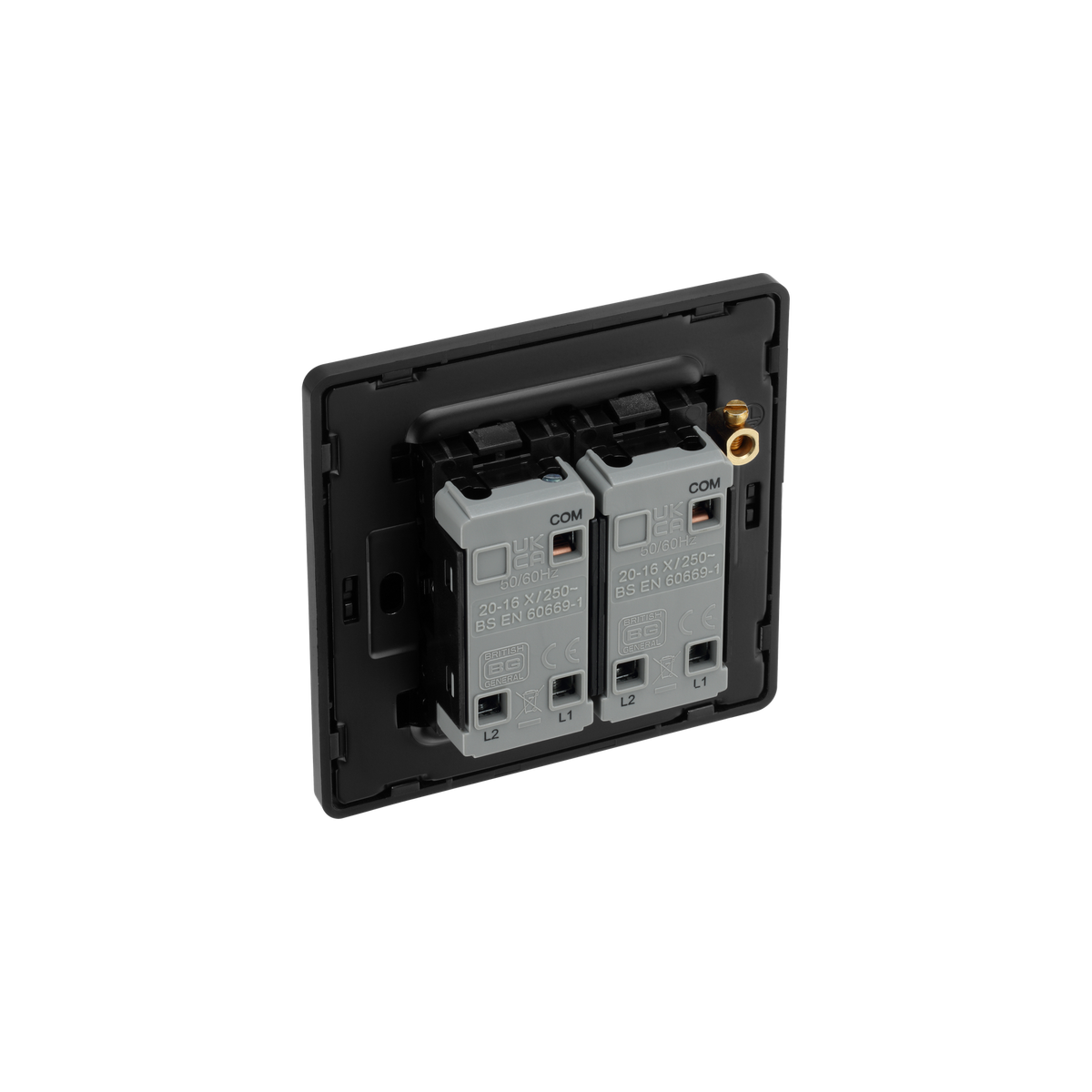 Matt Black Screwless Edge Rocker Light Switch 2 Gang 2 Way 20A – BG PCDMB42EB-01 product view