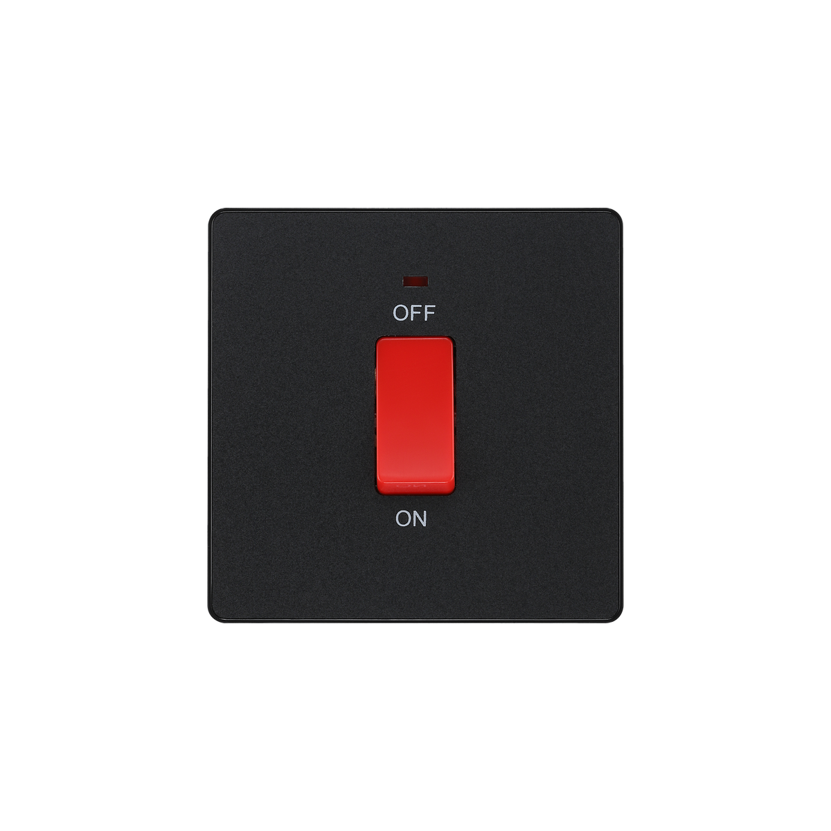 Matt Black Screwless 45A Cooker Switch Double Pole with LED – Single Plate – BG PCDMB74B-01 front view