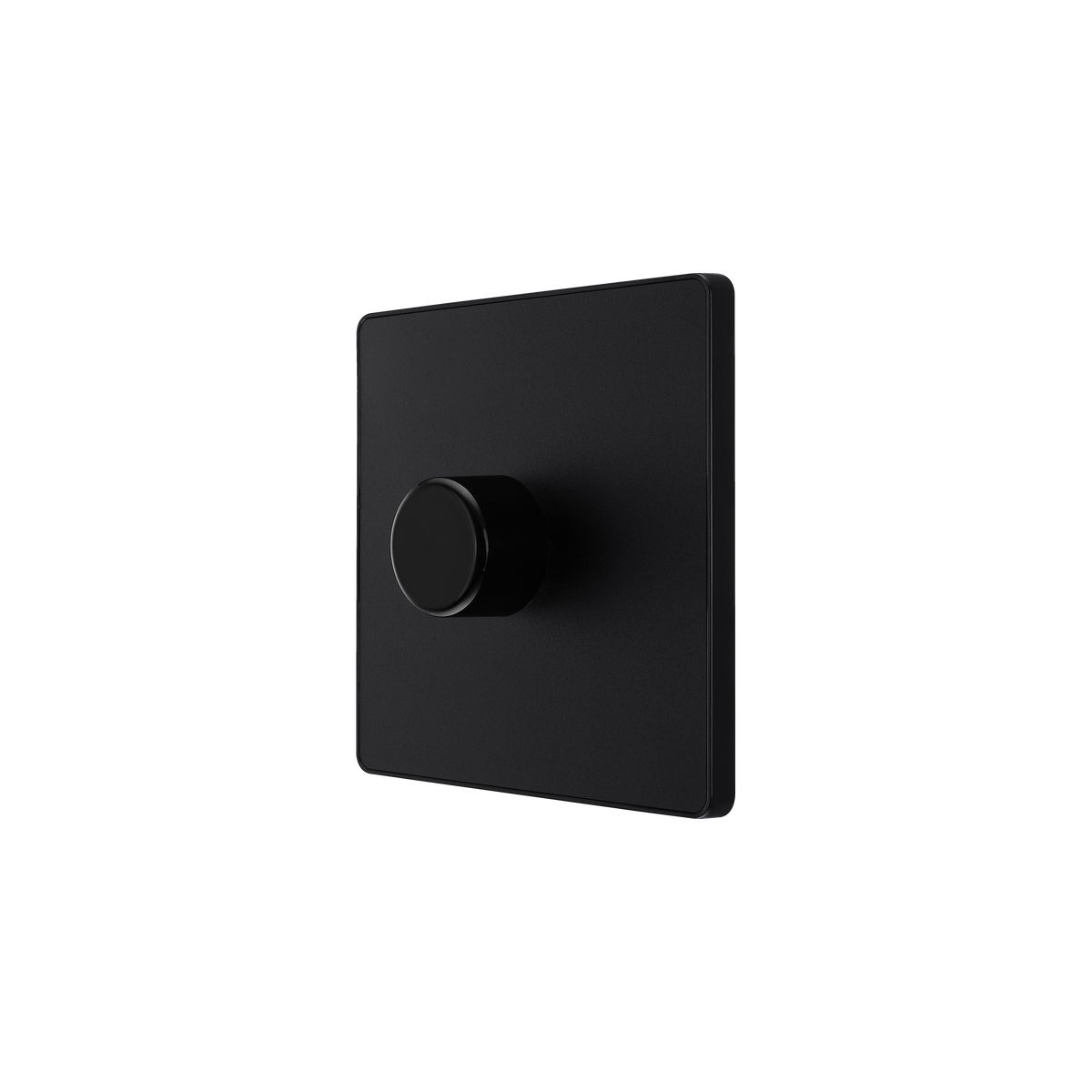 Matt Black Screwless LED Dimmer Switch 1 Gang 2 Way 200W Trailing Edge – BG PCDMB81B-01 angled view