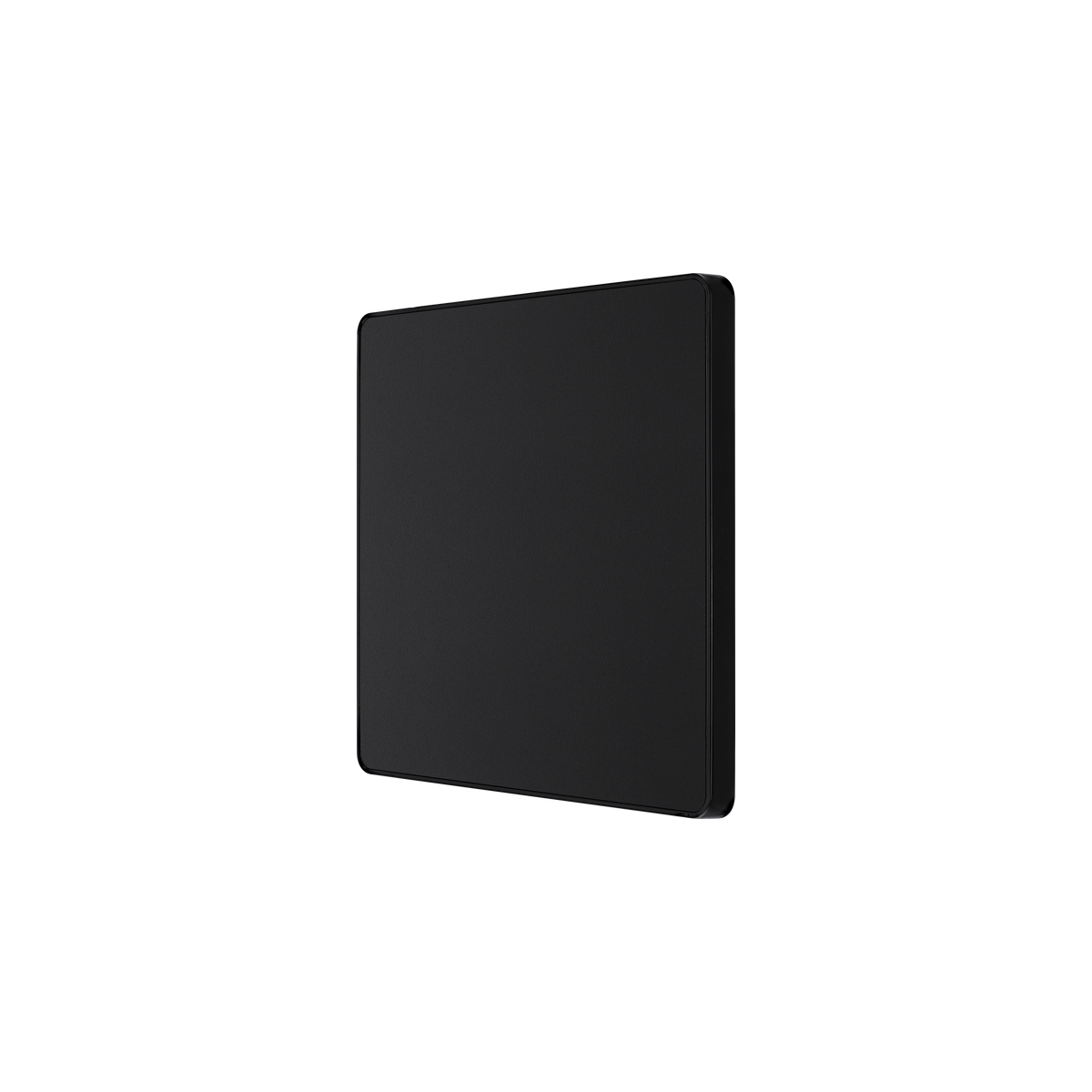Matt Black Screwless Blank Plate 1 Gang – BG PCDMB94B-01 angled view