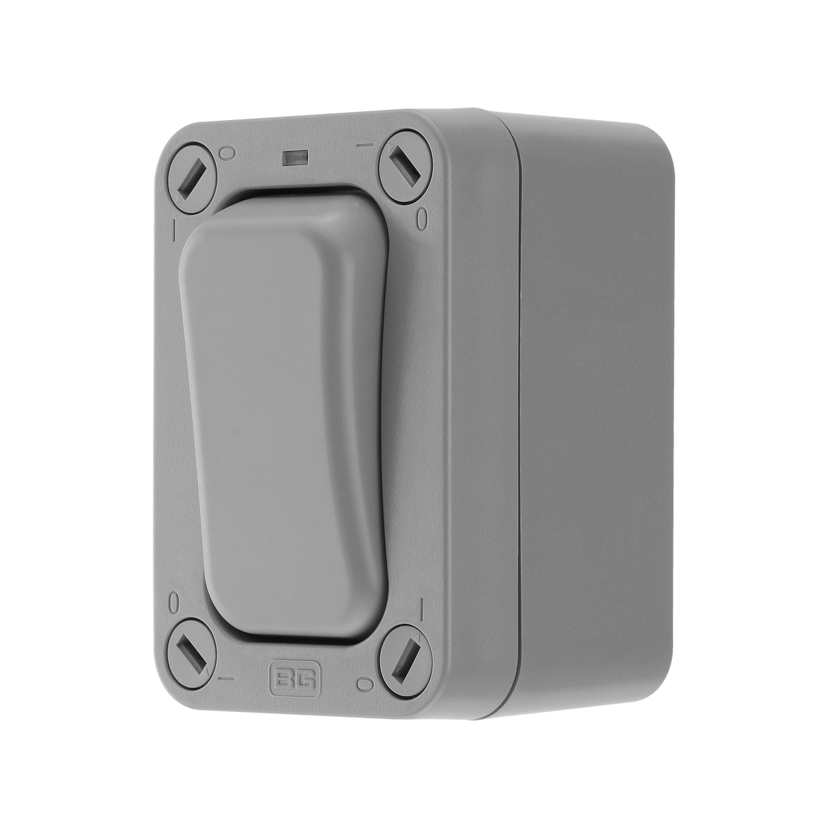 Outdoor Light Switch 1 Gang 2 Way 20A IP66 – Grey – BG WP12S-02 angled view