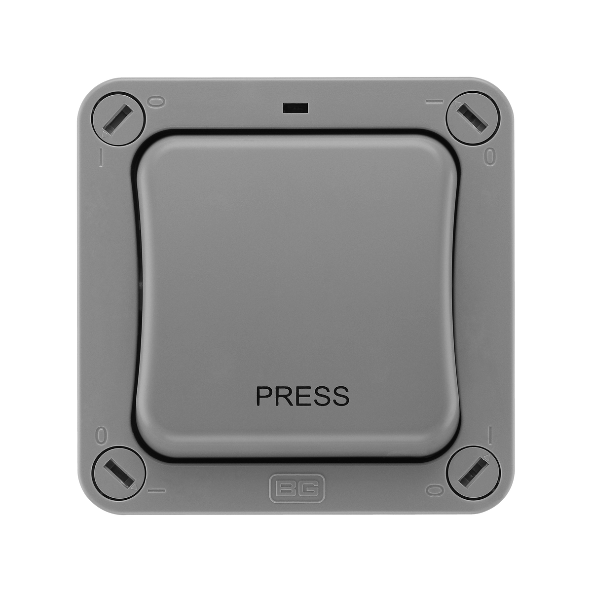 Outdoor Retractive 'Press' Switch 1 Gang 20A IP66 – Grey – BG WP14-02 front view