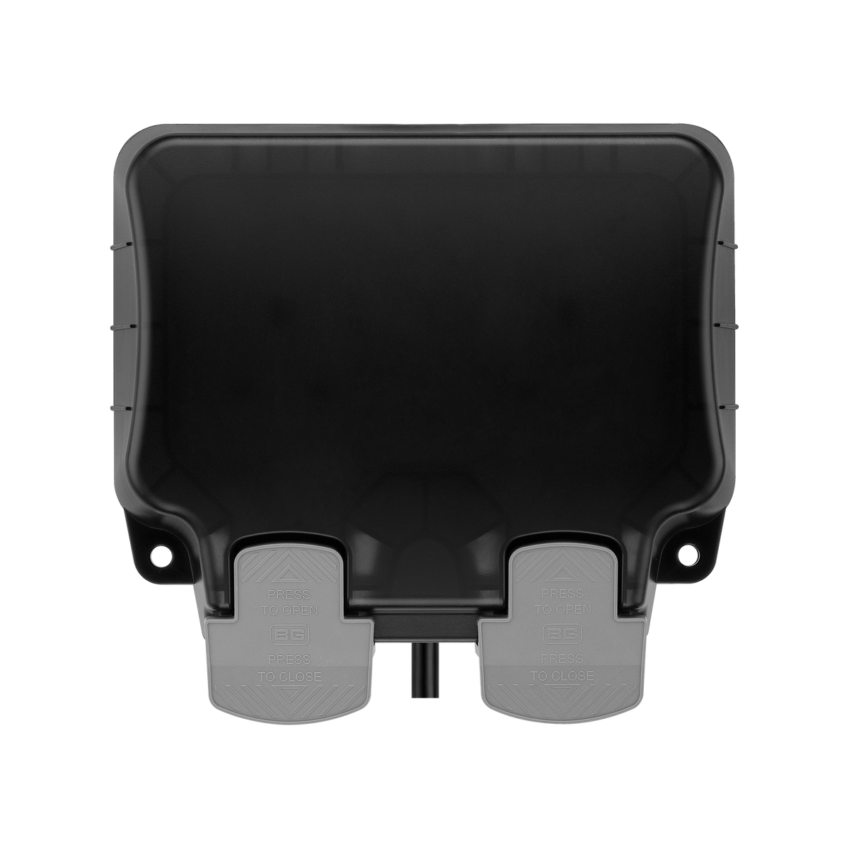 Outdoor Double Switched Socket 13A IP66 with 3m Flex & RCD Plug – Grey – BG WP22KIT/3-02 front view