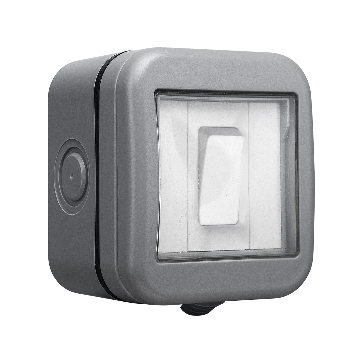 Outdoor Light Switch 1 Gang 2 Way IP55 – Grey – BG WPB12-01 angled view