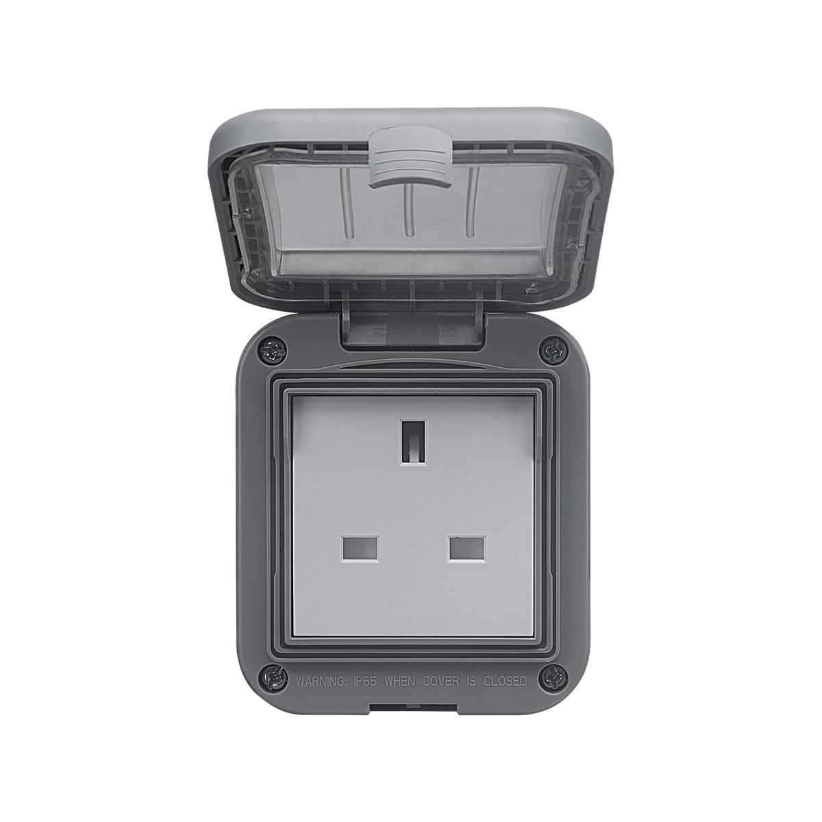 Outdoor Single Unswitched Socket 13A IP55 – Grey – BG WPB23-01 front view