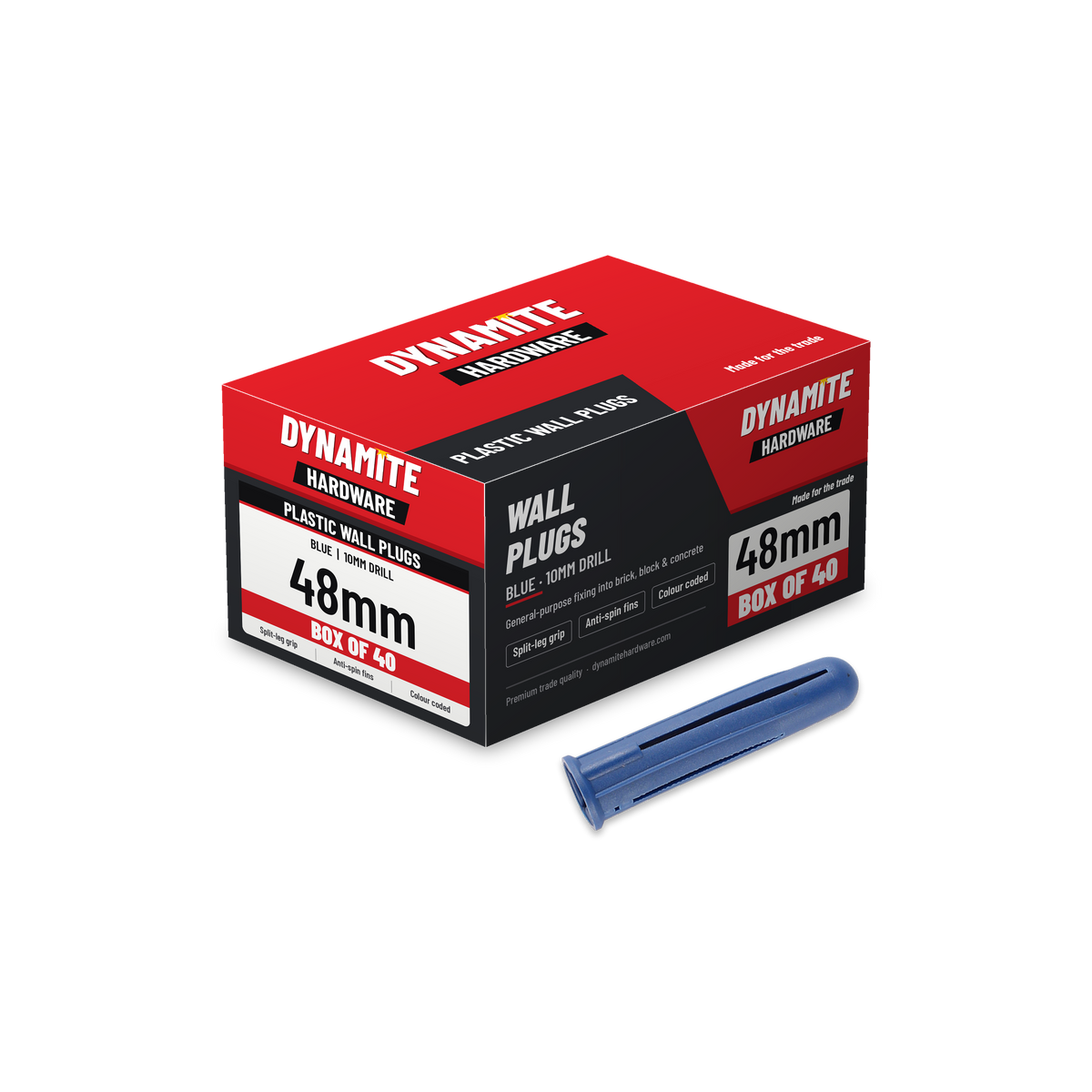 blue plastic wall plugs 48mm, box of 40
