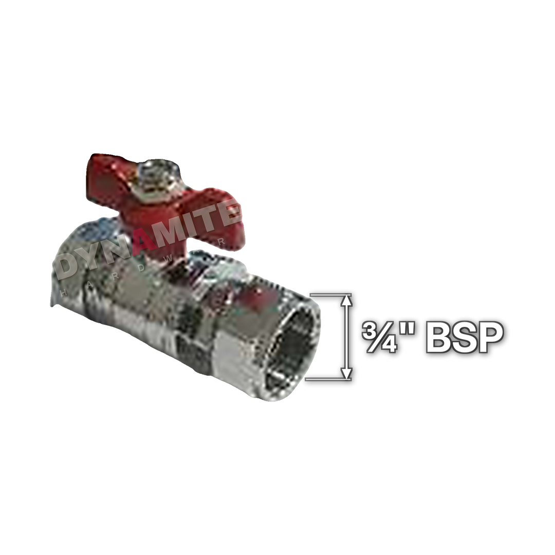 Butterfly Ball Valve - Female BSP Swivel x Compression, ¾", size marked with a white arrow