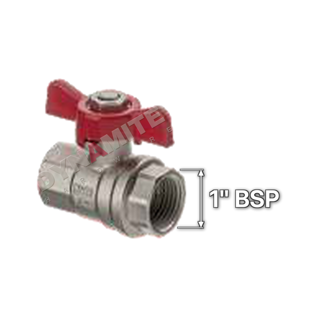 Butterfly Handle Ball Valve - Female BSP, 1", size marked with a white arrow
