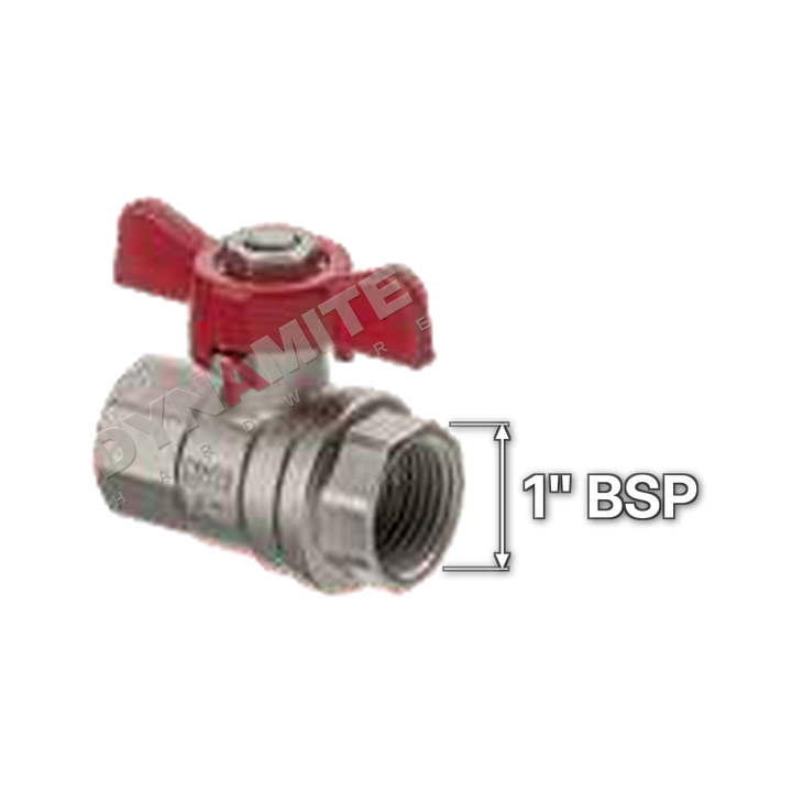 Butterfly Handle Ball Valve - Female BSP, 1", size marked with a white arrow