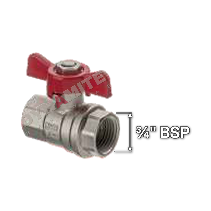 Butterfly Handle Ball Valve - Female BSP, ¾", size marked with a white arrow