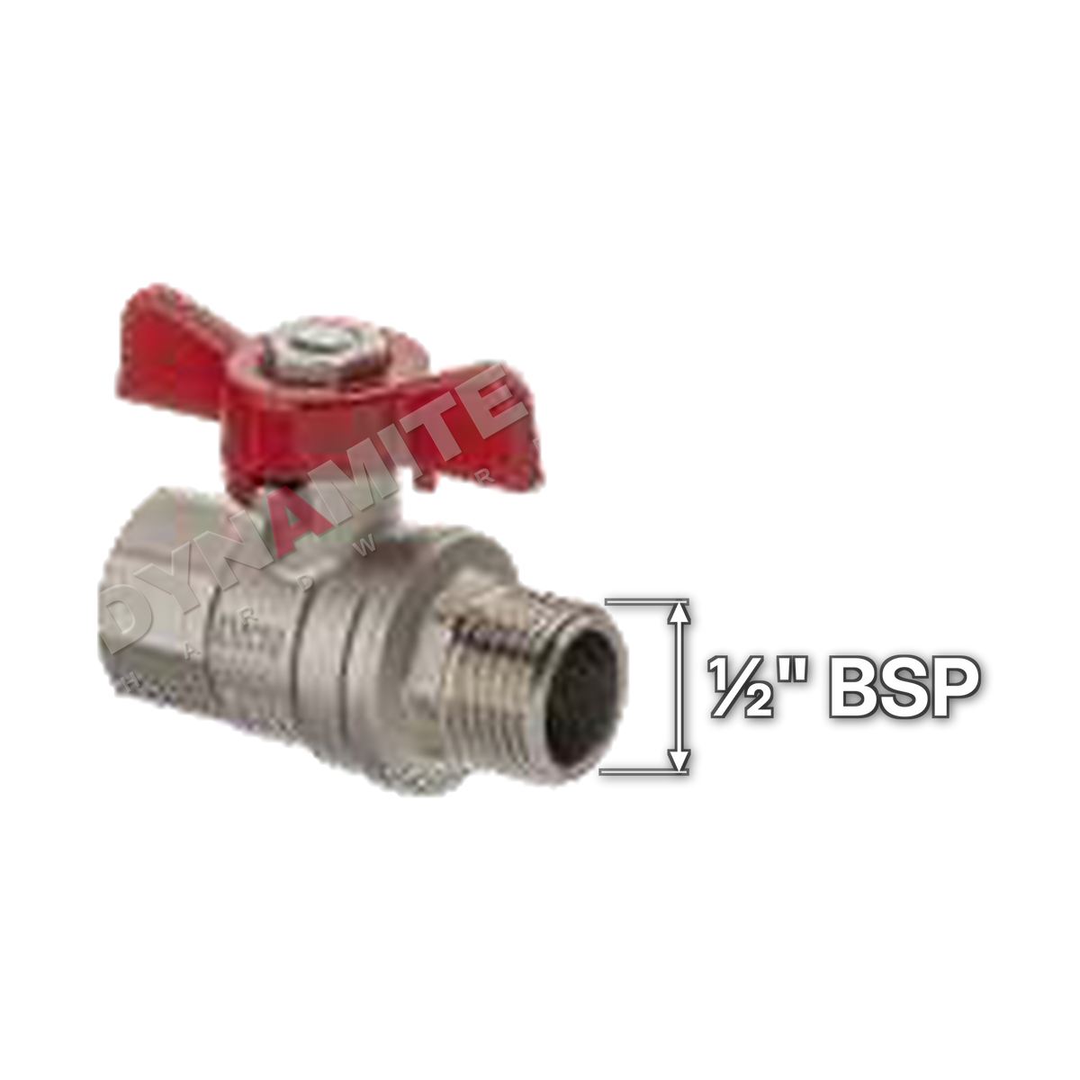 Butterfly Handle Ball Valve - Male x Female BSP, ½", size marked with a white arrow
