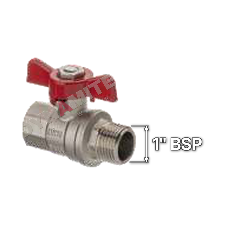 Butterfly Handle Ball Valve - Male x Female BSP, 1", size marked with a white arrow