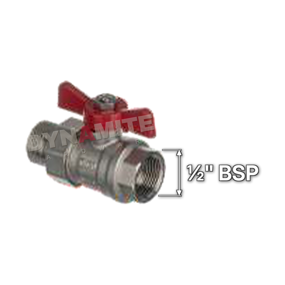Butterfly Handle Ball Valve - Male x Female BSP Swivel, ½", size marked with a white arrow
