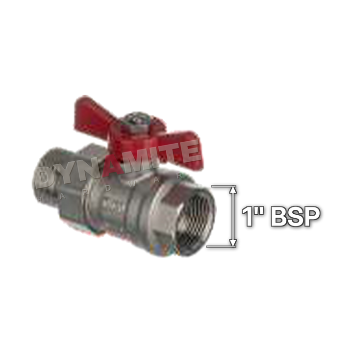 Butterfly Handle Ball Valve - Male x Female BSP Swivel, 1", size marked with a white arrow