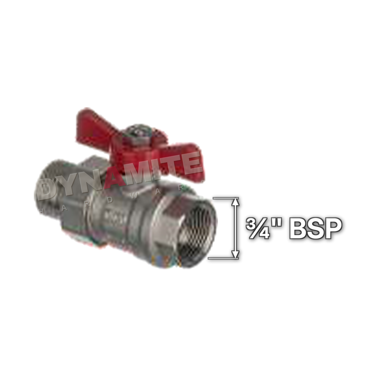 Butterfly Handle Ball Valve - Male x Female BSP Swivel, ¾", size marked with a white arrow