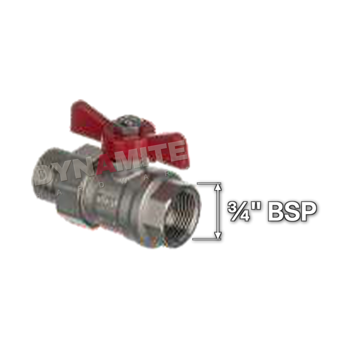 Butterfly Handle Ball Valve - Male x Female BSP Swivel, ¾", size marked with a white arrow
