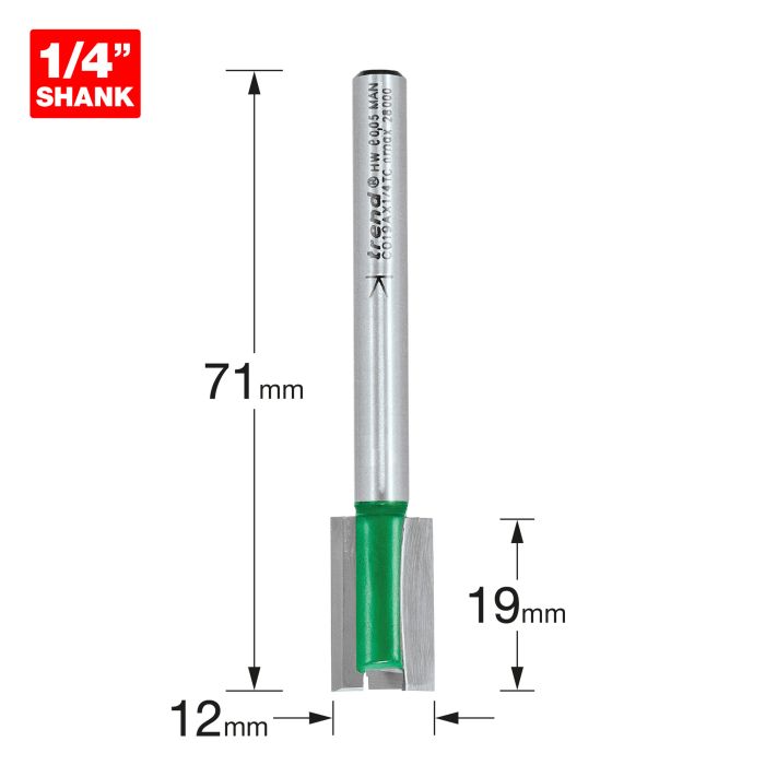 TREND - C019AX1/4TC - Trend Craft Pro 12mm x 19mm 1/4in shank router cutter bit for use with Trend Hinge Jigs