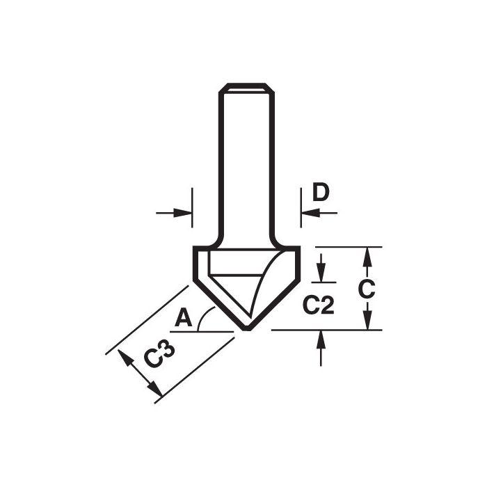 TREND - C044X1/4TC - Chamfer V groove cutter angle=45 degrees
