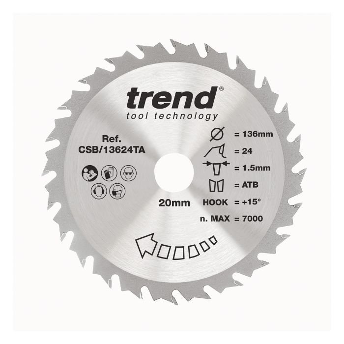 CSB/13624TA - Trend Wood Cordless Circular Saw Blade 136mm x 20mm x 24T