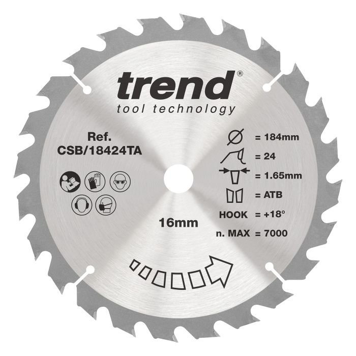 CSB/18424TA - Trend Wood Cordless Circular Saw Blade 184mm x 16mm x 24T