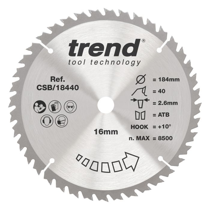 CSB/18440 - Trend Wood Circular Saw Blade 184mm x 16mm x 40T