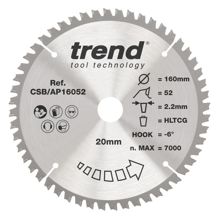 CSB/AP16052 - Trend Aluminium/Plastic Circular Saw Blade 160mm x 20mm x 52T