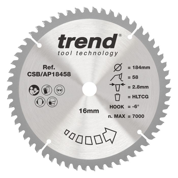 CSB/AP18458 - Trend Aluminium/Plastic Circular Saw Blade 184mm x 16mm x 58T
