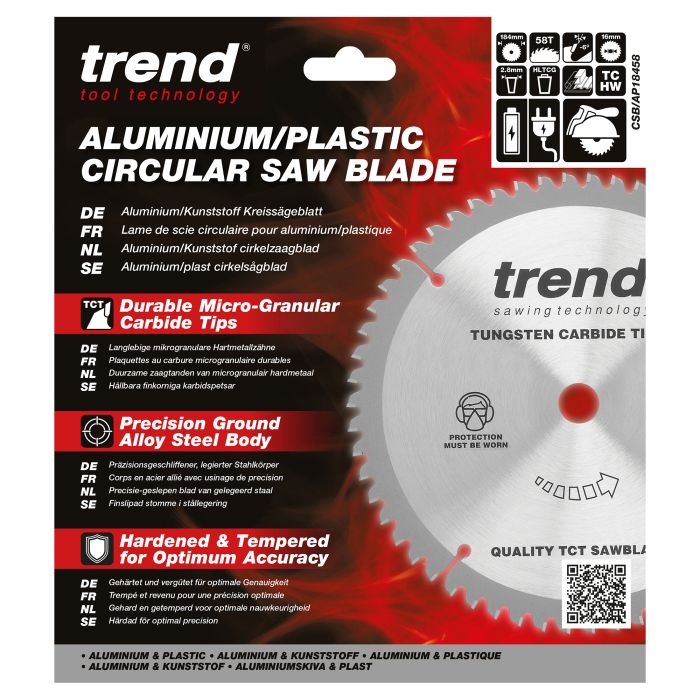 CSB/AP18458 - Trend Aluminium/Plastic Circular Saw Blade 184mm x 16mm x 58T