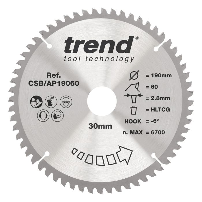 CSB/AP19060 - Trend Aluminium/Plastic Circular Saw Blade 190mm x 30mm x 60T