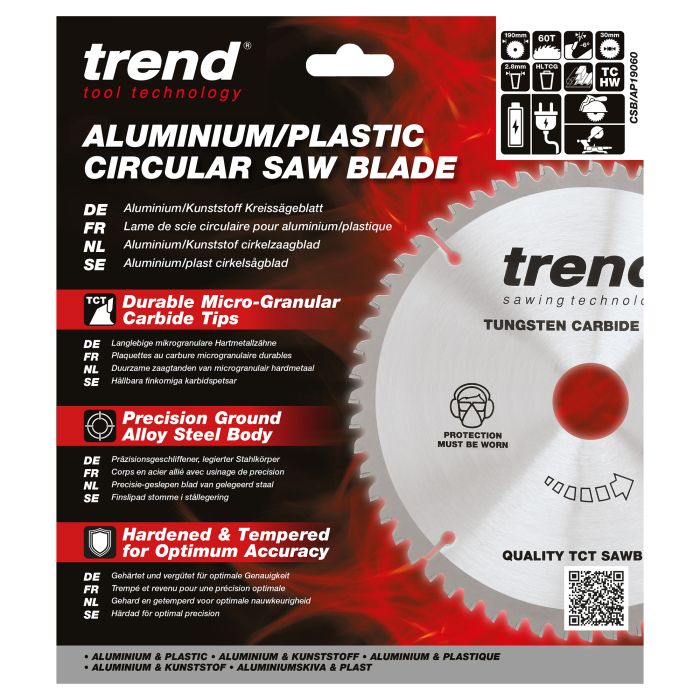 CSB/AP19060 - Trend Aluminium/Plastic Circular Saw Blade 190mm x 30mm x 60T
