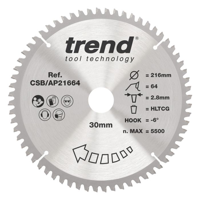 CSB/AP21664 - Trend Aluminium/Plastic Circular Saw Blade 216mm x 30mm x 64T