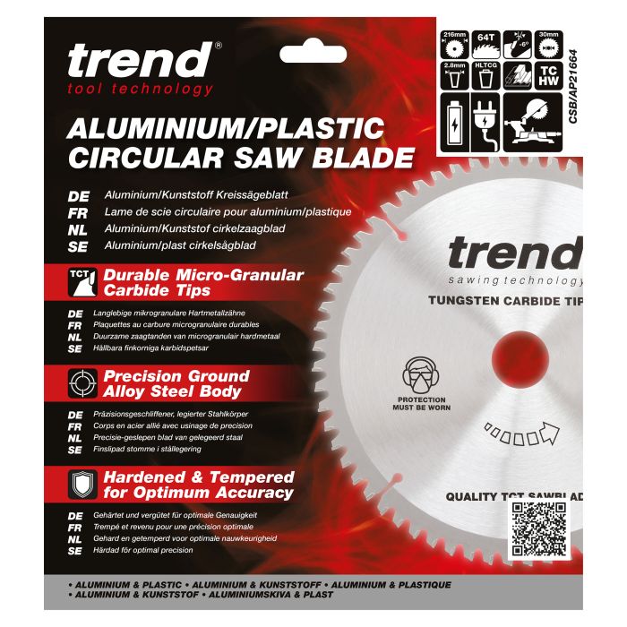 CSB/AP21664 - Trend Aluminium/Plastic Circular Saw Blade 216mm x 30mm x 64T