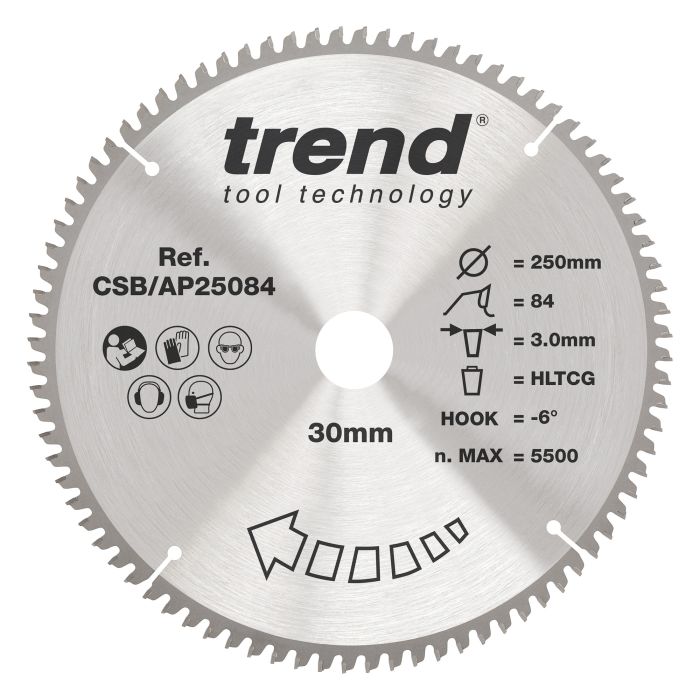 CSB/AP25084 - Trend Aluminium/Plastic Circular Saw Blade 250mm x 30mm x 84T
