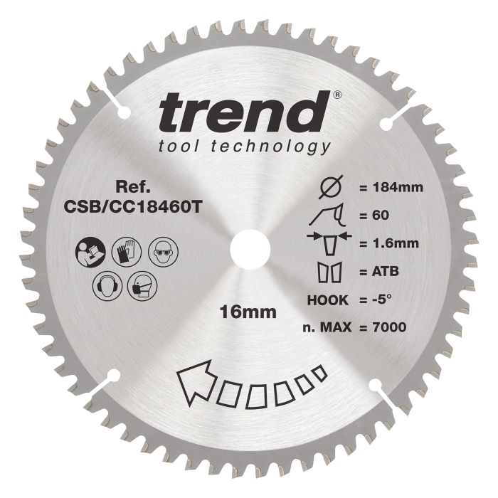 CSB/CC18460T - Trend Wood Cordless Mitre Saw Blade 184mm x 16mm x 60T