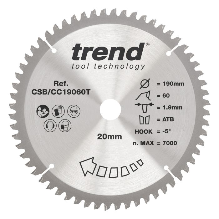CSB/CC19060T - Trend Wood Cordless Mitre Saw Blade 190mm x 20mm x 60T