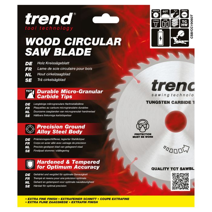 CSB/CC19060T - Trend Wood Cordless Mitre Saw Blade 190mm x 20mm x 60T