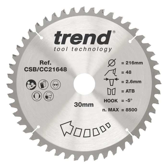 CSB/CC21648 - Trend Wood Mitre Saw Blade 216mm x 30mm x 48T