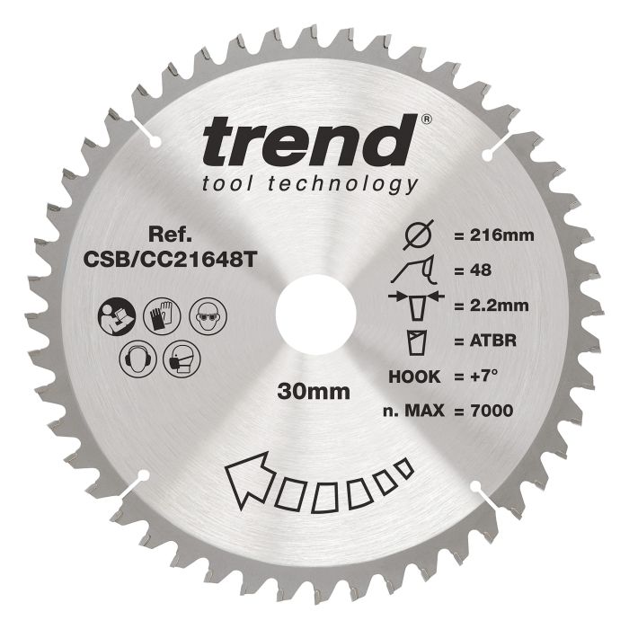 CSB/CC21648T - Trend Wood Cordless ATBR Mitre Saw Blade 216mm x 30mm x 48T