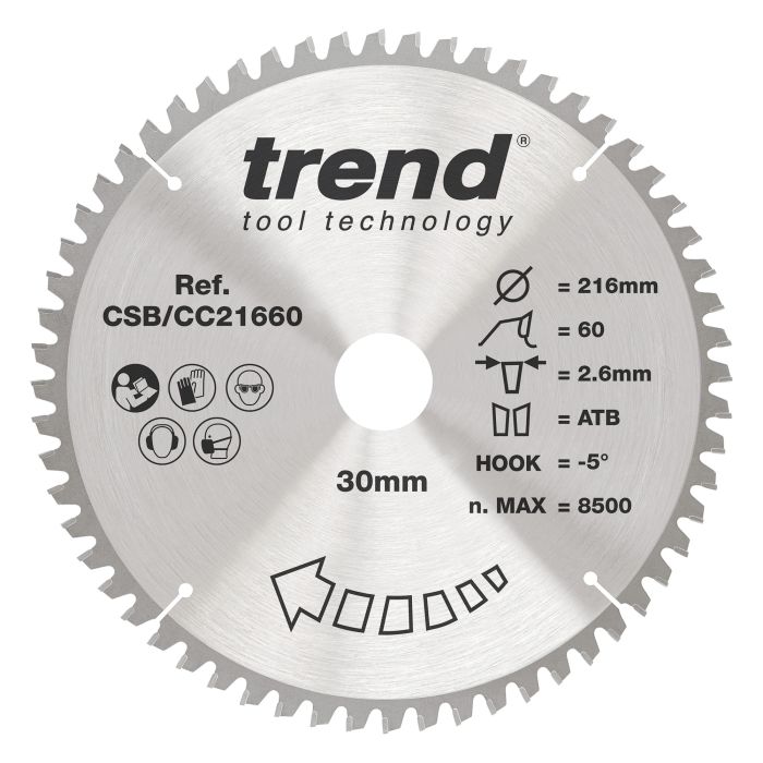 CSB/CC21660 - Trend Wood Mitre Saw Blade 216mm x 30mm x 60T