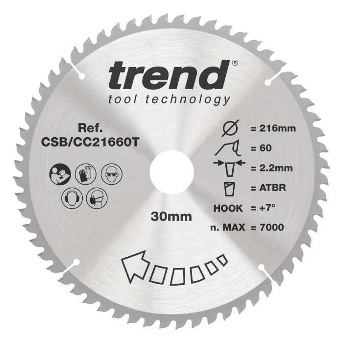 CSB/CC21660T - Trend Wood Cordless ATBR Mitre Saw Blade 216mm x 30mm x 60T